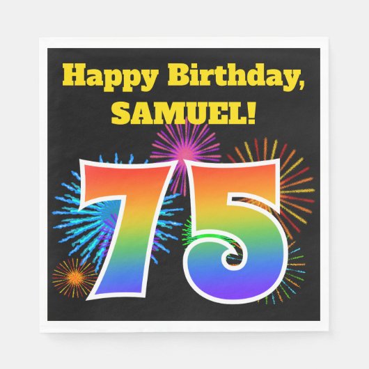 Fun Fireworks + Rainbow Pattern "75" Birthday # Servet (Voorkant)