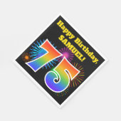 Fun Fireworks + Rainbow Pattern "75" Birthday # Servet (Hoek)