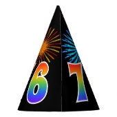 Fun Fireworks + Rainbow Pattern "76" Birthday # Feesthoedjes (Achterkant)