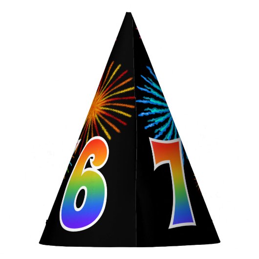 Fun Fireworks + Rainbow Pattern "76" Birthday # Feesthoedjes (Achterkant)