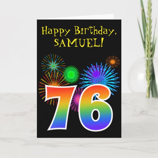 Fun Fireworks + Rainbow Pattern "76" Birthday # Kaart (Voorkant)