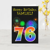 Fun Fireworks + Rainbow Pattern "76" Birthday # Kaart (Gele Bloem)