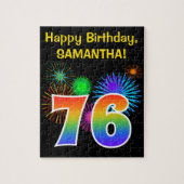 Fun Fireworks + Rainbow Pattern "76" Birthday # Legpuzzel (Verticaal)