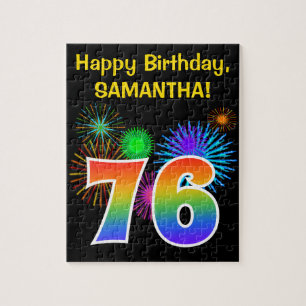 Fun Fireworks + Rainbow Pattern "76" Birthday # Legpuzzel
