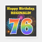 Fun Fireworks + Rainbow Pattern "76" Birthday # Servet (Voorkant)