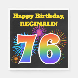 Fun Fireworks + Rainbow Pattern "76" Birthday # Servet