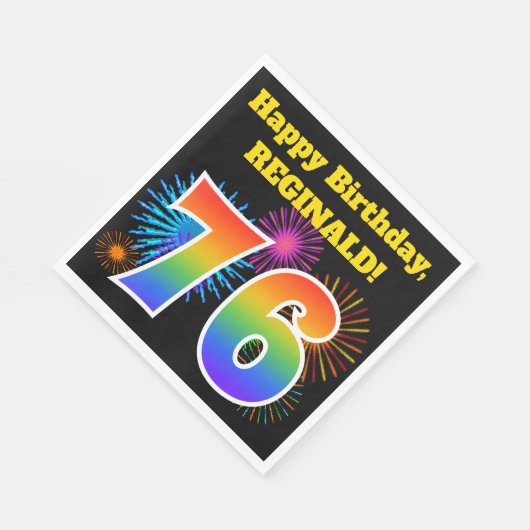 Fun Fireworks + Rainbow Pattern "76" Birthday # Servet (Hoek)