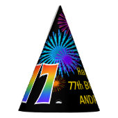 Fun Fireworks + Rainbow Pattern "77" Birthday # Feesthoedjes (Links)