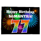 Fun Fireworks + Rainbow Pattern "77" Birthday # Groot Cadeauzakje (Achterkant)
