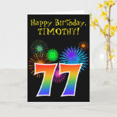 Fun Fireworks + Rainbow Pattern "77" Birthday # Kaart (Gele Bloem)