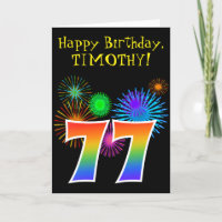 Fun Fireworks + Rainbow Pattern "77" Birthday #