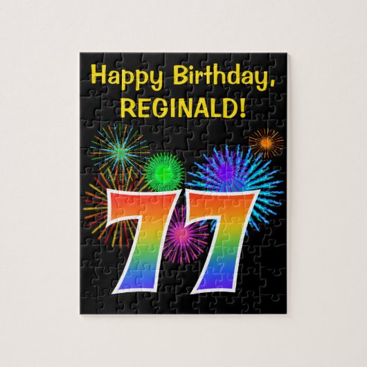 Fun Fireworks + Rainbow Pattern "77" Birthday # Legpuzzel (Verticaal)