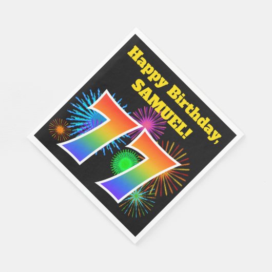 Fun Fireworks + Rainbow Pattern "77" Birthday # Servet (Hoek)