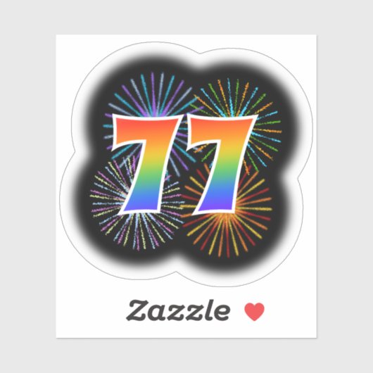 Fun Fireworks + Rainbow Pattern "77" Event # Sticker (Vel)