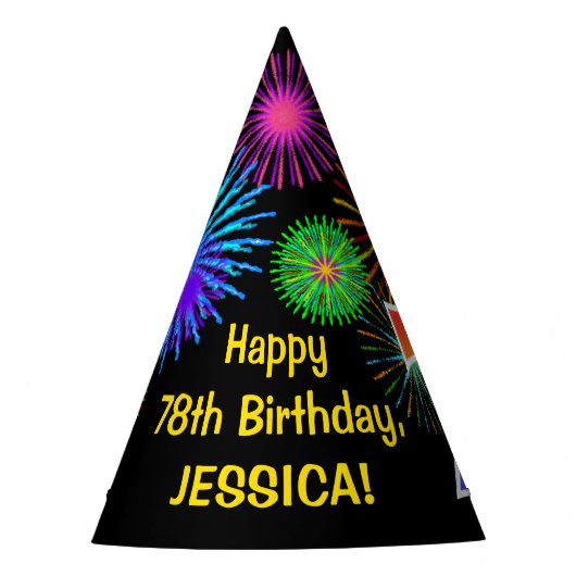 Fun Fireworks + Rainbow Pattern "78" Birthday # Feesthoedjes (Voorkant)