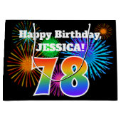 Fun Fireworks + Rainbow Pattern "78" Birthday # Groot Cadeauzakje (Voorkant)