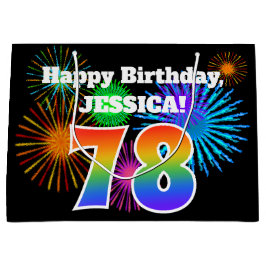 Fun Fireworks + Rainbow Pattern "78" Birthday # Groot Cadeauzakje