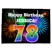 Fun Fireworks + Rainbow Pattern "78" Birthday # Groot Cadeauzakje (Achterkant)