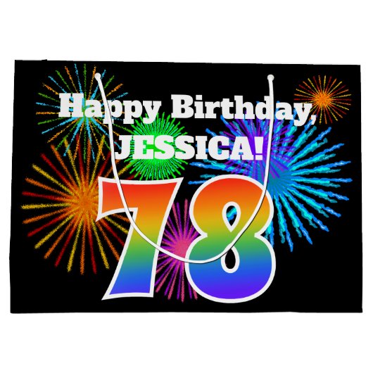 Fun Fireworks + Rainbow Pattern "78" Birthday # Groot Cadeauzakje (Achterkant)