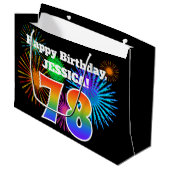 Fun Fireworks + Rainbow Pattern "78" Birthday # Groot Cadeauzakje (Voorkant Gekanteld)