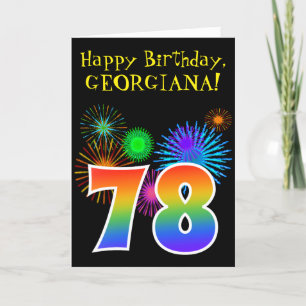 Fun Fireworks + Rainbow Pattern "78" Birthday # Kaart