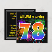 Fun Fireworks + Rainbow Pattern "78" Birthday # Kaart (Voorkant / Achterkant)