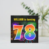 Fun Fireworks + Rainbow Pattern "78" Birthday # Kaart (Staand voorkant)