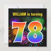 Fun Fireworks + Rainbow Pattern "78" Birthday # Kaart (Voorkant)