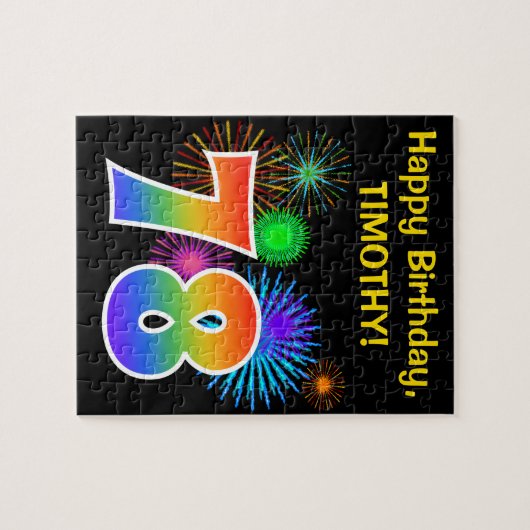 Fun Fireworks + Rainbow Pattern "78" Birthday # Legpuzzel (Horizontaal)