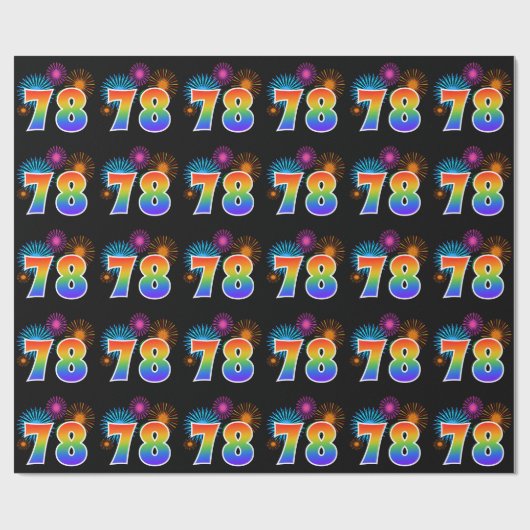 Fun Fireworks + Rainbow Pattern "78" Event Number Cadeaupapier (Vlak)