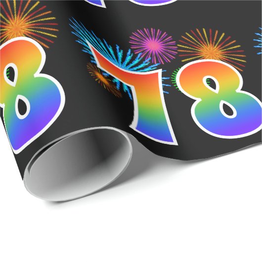 Fun Fireworks + Rainbow Pattern "78" Event Number Cadeaupapier (Rol Hoek)