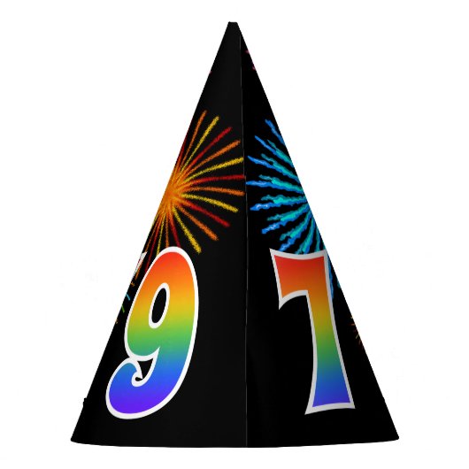 Fun Fireworks + Rainbow Pattern "79" Birthday # Feesthoedjes (Achterkant)