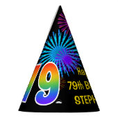 Fun Fireworks + Rainbow Pattern "79" Birthday # Feesthoedjes (Links)