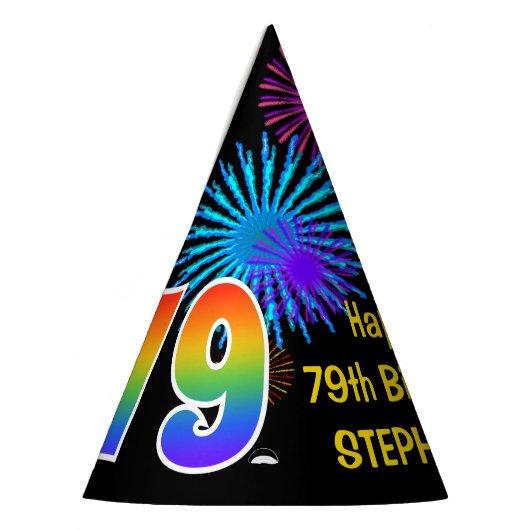 Fun Fireworks + Rainbow Pattern "79" Birthday # Feesthoedjes (Links)