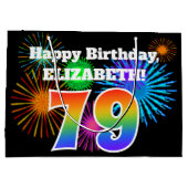 Fun Fireworks + Rainbow Pattern "79" Birthday # Groot Cadeauzakje (Achterkant)