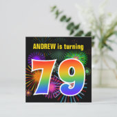 Fun Fireworks + Rainbow Pattern "79" Birthday # Kaart (Staand voorkant)