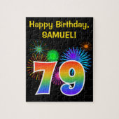 Fun Fireworks + Rainbow Pattern "79" Birthday # Legpuzzel (Verticaal)