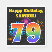 Fun Fireworks + Rainbow Pattern "79" Birthday # Servet (Voorkant)