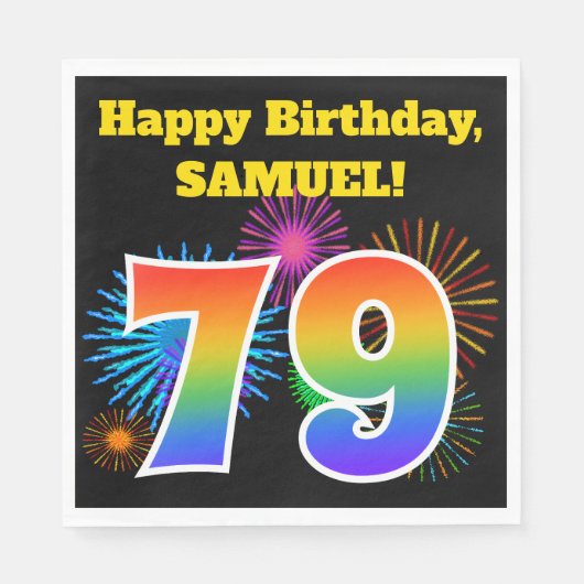 Fun Fireworks + Rainbow Pattern "79" Birthday # Servet (Voorkant)