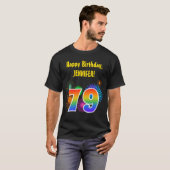 Fun Fireworks + Rainbow Pattern "79" Birthday # T-shirt (Voorkant volledig)