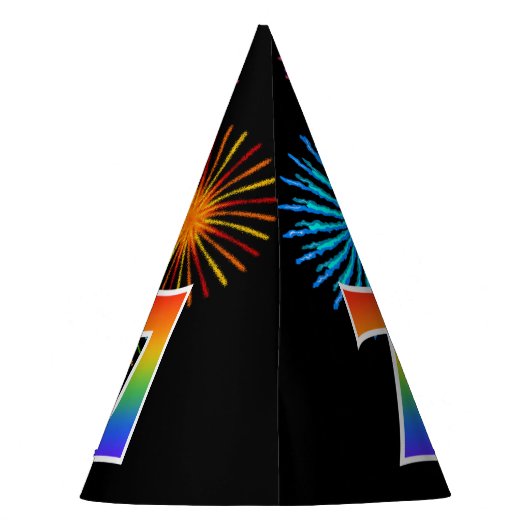 Fun Fireworks + Rainbow Pattern "7" Birthday # Feesthoedjes (Achterkant)