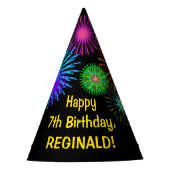 Fun Fireworks + Rainbow Pattern "7" Birthday # Feesthoedjes (Voorkant)