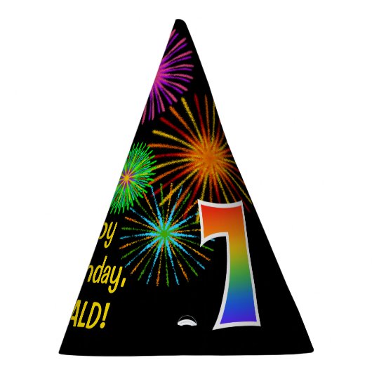 Fun Fireworks + Rainbow Pattern "7" Birthday # Feesthoedjes (Rechts)