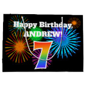 Fun Fireworks + Rainbow Pattern "7" Birthday # Groot Cadeauzakje (Achterkant)