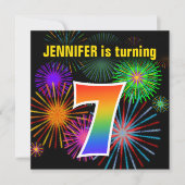 Fun Fireworks + Rainbow Pattern "7" Birthday # Kaart (Voorkant)