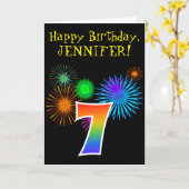 Fun Fireworks + Rainbow Pattern "7" Birthday # Kaart (Gele Bloem)