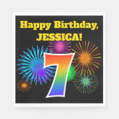 Fun Fireworks + Rainbow Pattern "7" Birthday # Servet (Voorkant)