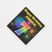 Fun Fireworks + Rainbow Pattern "7" Birthday # Servet (Hoek)
