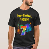 Fun Fireworks + Rainbow Pattern "7" Birthday # T-shirt (Voorkant)