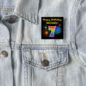 Fun Fireworks + Rainbow Pattern "7" Birthday # Vierkante Button 5,1 Cm (In situ)